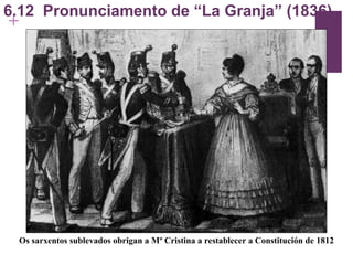 6.12  Pronunciamento de “La Granja” (1836) Os sarxentos sublevados obrigan a Mª Cristina a restablecer a Constitución de 1812 