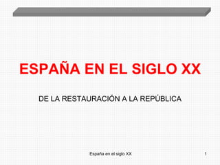 ESPAÑA EN EL SIGLO XX DE LA RESTAURACIÓN A LA REPÚBLICA 