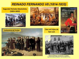 REINADO FERNANDO VII (1814-1833)
Cien mil hijos de
San Luís
Segundo Periodo Absolutista
(1823-1833)
Fusilamiento de Torrijos
 