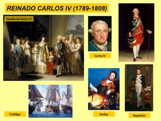 REINADO CARLOS IV (1789-1808)
Carlos IV
Godoy NapoleónTrafalgar
Familia de Carlos IV
 