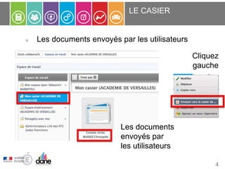 Les documents envoyés par les utilisateurs
LE CASIER
4
Les documents
envoyés par
les utilisateurs
Cliquez
gauche
 