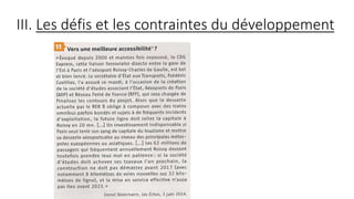 III. Les défis et les contraintes du développement
 