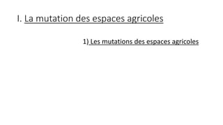 I. La mutation des espaces agricoles
1) Les mutations des espaces agricoles
 