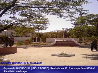 SQUARE GUESSOUM:le 10-04-2008
Square de GUESSOUM ( SIDI RACHED) .Réalisée en 1910,sa superficie 5250m2
.il est bien aménagé
 