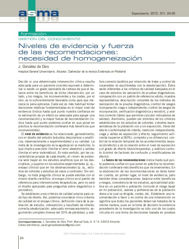 NIVELES DE EVIDENCIA Y GRADOS DE RECOMENDACI N EL SISTEMA GRADE