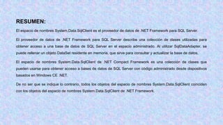 ESPACIO DE NOMBRES SYSTEM.DATA.SQLCLIENT | PPTX