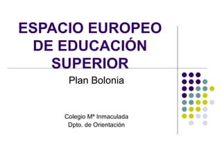 ESPACIO EUROPEO
 DE EDUCACIÓN
   SUPERIOR
     Plan Bolonia


    Colegio Mª Inmaculada
     Dpto. de Orientación
 