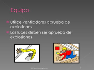 Utilice ventiladores aprueba de explosiones Las luces deben ser aprueba de explosiones ARC Safety Consulting Services 
