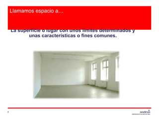Llamamos espacio a…
La superficie o lugar con unos límites determinados y
unas características o fines comunes.
2
 