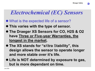 June 2004
D
Draeger Safety
Electrochemical (EC) Sensors
 What is the expected life of a sensor?
 This varies with the ty...