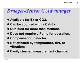June 2004
D
Draeger Safety
Draeger-Sensor ® Advantages
 Available for Ex or CO2.
 Can be coupled with a Cat-Ex.
 Qualif...