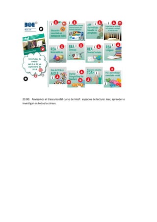 23:00: Revisamos el trascurso del curso de Intef: espacios de lectura: leer, aprender e 
investigar en todas las áreas. 
 