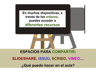 En muchas diapositivas, a través de los  enlaces ,  puedes acceder a  diferentes recursos ESPACIOS PARA  COMPARTIR : SLIDE...