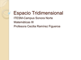 Espacio Tridimensional ITESM-Campus Sonora Norte Matemáticas III Profesora Cecilia Ramírez Figueroa 