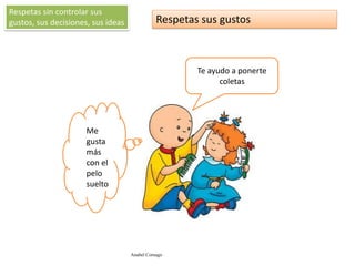Respetas sin controlar sus
gustos, sus decisiones, sus ideas

Respetas sus gustos

Te ayudo a ponerte
coletas

Me
gusta
más
con el
pelo
suelto

Anabel Cornago

 