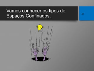 Vamos conhecer os tipos de
Espaços Confinados.
14
 