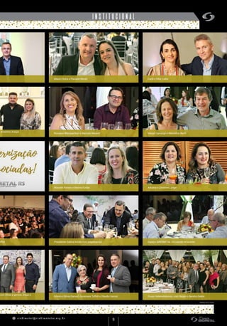 s indimet a l@sindimetalrs.org.br
9
INSTITUCIONAL
FOTOS: ADIL LIMA
Anselmo Araújo
stica
com filhas e genros, Diego e
Mauro Dutra e Flaviane Neves Carla e Vitor Ledur
Adriana e Christine LangeMarcelo Ramos e Marina Furlan
Rossana Weingaertner e Marcelo Mariani Margô Camargo e Marcelino Barth
Presidente Galera brinda com empresários Espaço SINDIMETAL circulando no evento
Edson e Sônia Garcez; Jucemara Toffoli e Cláudio Garcez Grupo Valemetalsinos, com Sergio e Sandra Galera
 