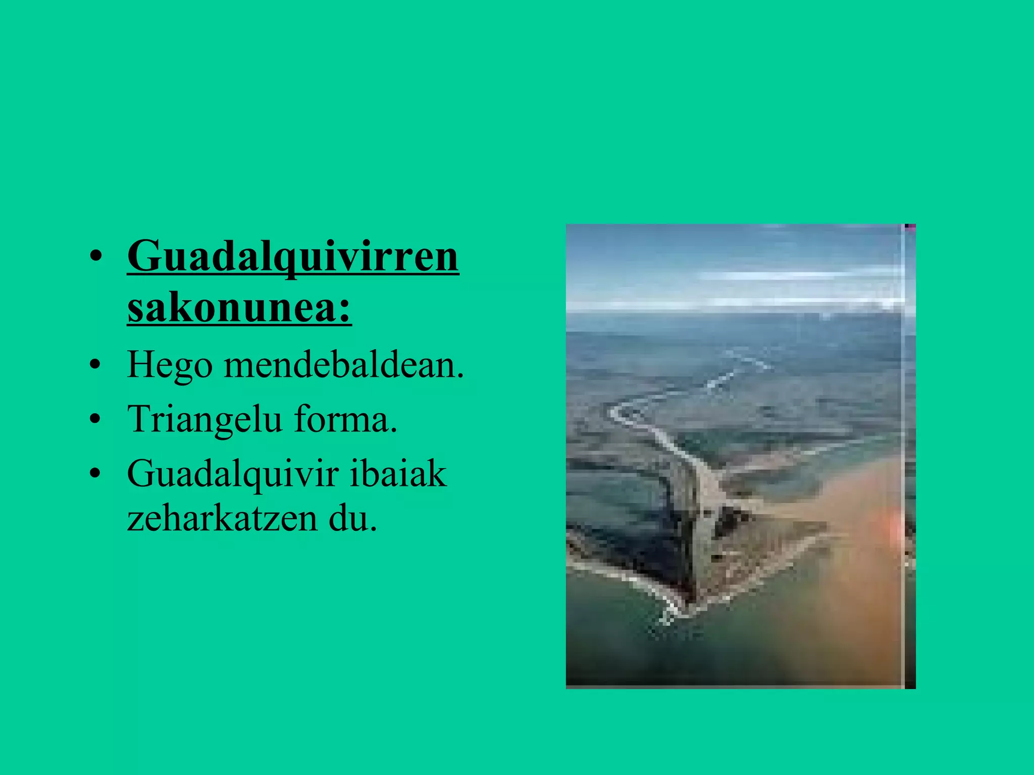 Guadalquivirren sakonunea: Hego mendebaldean. Triangelu forma. Guadalquivir ibaiak zeharkatzen du. 