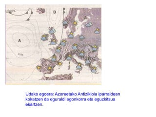 Ekintza Gune termikoakBorraska edo Behe presio termikoa:Kontinentea berotzean (udan) gainazaleko airea ere    berotzen da borraska termikoa   sortzen.Antizikloi ala goi presio     termikoa:Neguan kontinentea hoztean,   airea ere hozten da (astuna    eta egonkorra) eta Antizikloi    termikoa eratzen daParapentistek ondo ezagutzen dituzte Behe presio termiko hauek. Hegaldian igotzeko primerako aukerak ematen dituzte eta
