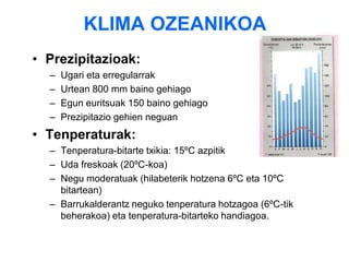 KLIMAREN OSAGAIAK - IV4-  Presioa eta haizeaPresio atmosferikoa:Aireak lurazalaren gainean egiten duen pisuaPresio atmosferiko normala eta itsas-mailan 1013 Mb-koa da.Isobara:Azal batekop presio berdineko puntuak lotzen dituen lerroa. Neguan eta udan goi presioak nagusiHaizea:Haizea lurrazaletik aireak egiten duen mugimendua.Penintsulan hazie nagusia mendebaldekoa da.