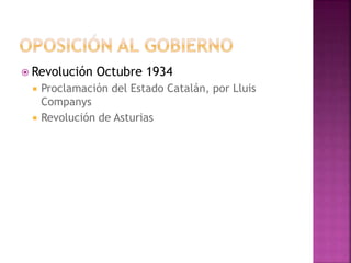  Revolución Octubre 1934
 Proclamación del Estado Catalán, por Lluis
Companys
 Revolución de Asturias
 