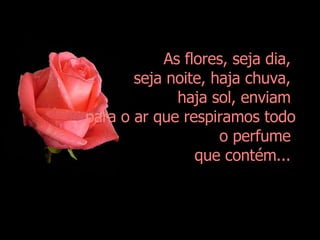 As flores, seja dia,  seja noite, haja chuva,  haja sol, enviam  para o ar que respiramos todo o perfume  que contém...  