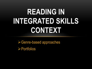 Genre-based approaches
Portfolios
READING IN
INTEGRATED SKILLS
CONTEXT
 