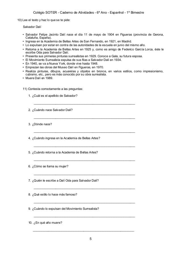 Atividade De Espanhol 6 Ao 9 Ano Atividades De Espanhol 6o Ano RU14 - Ivango