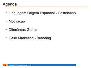 Agenda Linguagem Origem Espanhol - Castelhano Motivação Diferênças Gerais Caso Marketing - Branding 