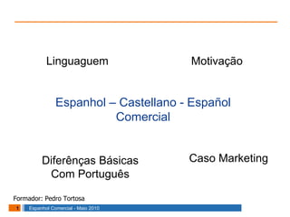 Espanhol – Castellano - Español Comercial Linguaguem Motivação Diferênças Básicas Com Português Caso Marketing Formador: Pedro Tortosa 