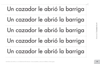 49MATERIAL DE APOYO A LA ALFABETIZACIÓN INICIAL • Tiras recortables y cartel con el alfabeto • Primer grado
Un cazador le abrió la barriga
Un cazador le abrió la barriga
Un cazador le abrió la barriga
Un cazador le abrió la barriga
Un cazador le abrió la barriga
BimestreII.Lecciones12y13
2 TIRAS.indd 49 07/05/14 17:41
 