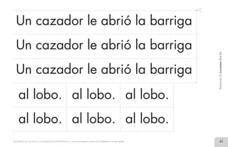 51MATERIAL DE APOYO A LA ALFABETIZACIÓN INICIAL • Tiras recortables y cartel con el alfabeto • Primer grado
al lobo.
Un cazador le abrió la barriga
Un cazador le abrió la barriga
BimestreII.Lecciones12y13
Un cazador le abrió la barriga
al lobo. al lobo.
al lobo.al lobo.al lobo.
2 TIRAS.indd 51 07/05/14 17:41
 