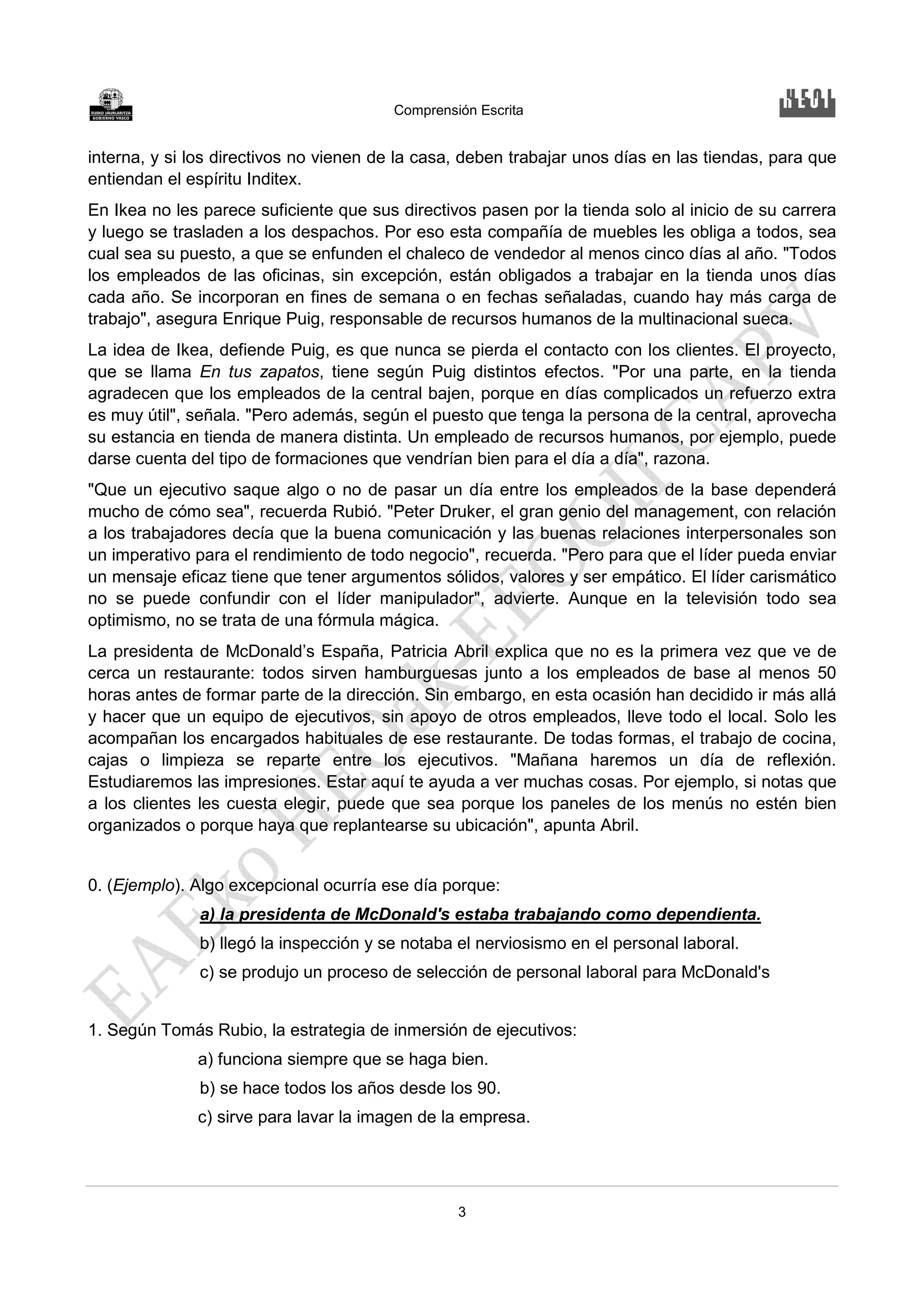 Tareas Certificación Nivel Avanzado B2 Español EOI País Vasco | PDF