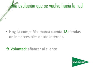 Una evolución que se vuelve hacia la red Hoy, la  compañía   marca cuenta  18  tiendas online accesibles desde Internet.    Voluntad:  afianzar al cliente  