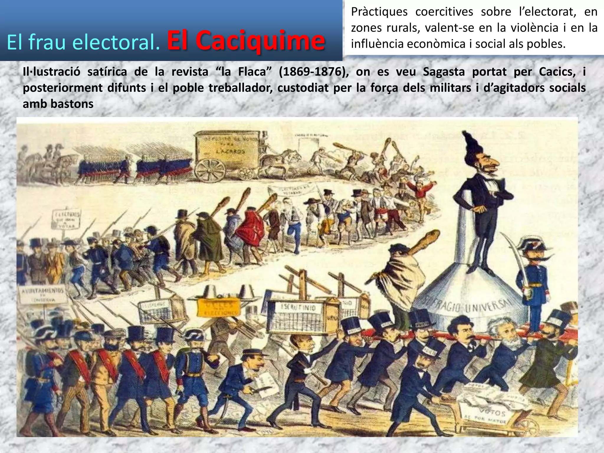 7. RESTAURACIÓ BORBÒNICA.Després del  període del sexenni democràtic, amb el darrer experiment republicà, un cop d’estat restaurarà de nou els borbons com a reis espanyolsDividirem el període en duesetapes:Fill d’Isabel II1874188519..ALFONS XIIALFONS XIIIRESTAURACIÓ BORBÒNICAESTATSUNITSD’AMÈRICA18981876Independència de Cuba, Puerto Rico i FilipinesFi de la tercera guerra carlinaVictòriaBorbònicaAmb l’ajut de...