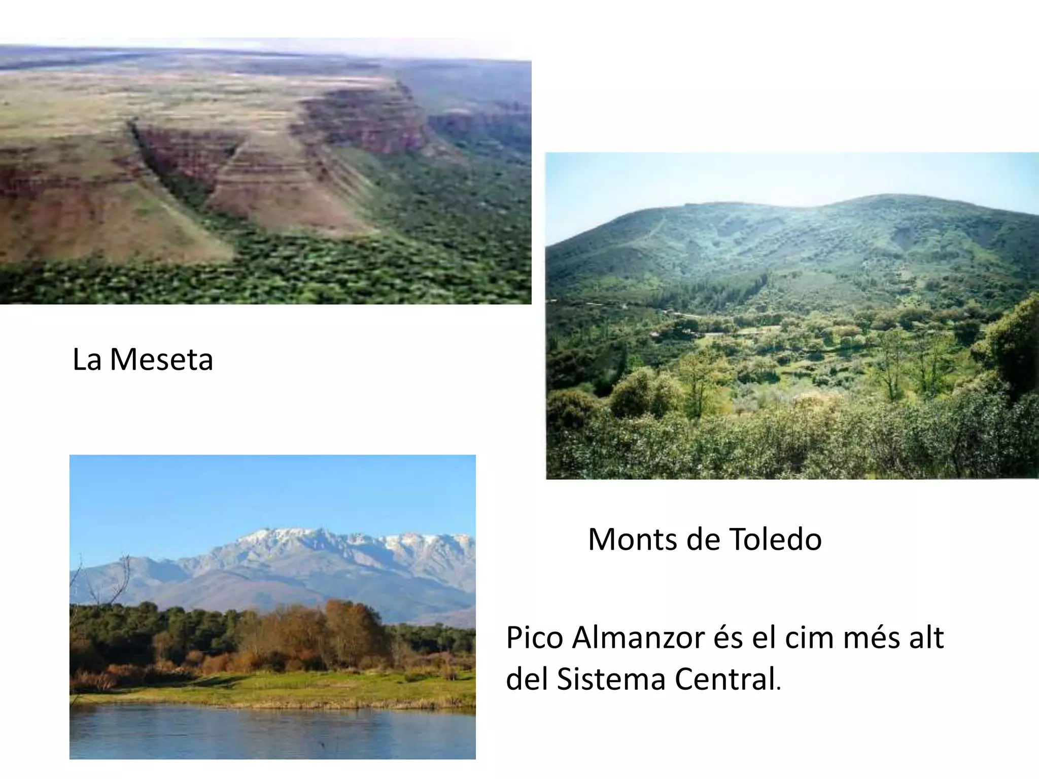 La Meseta 
Monts de Toledo 
Pico Almanzor és el cim més alt 
del Sistema Central. 
 