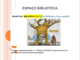 ESPAÇO BIBLIOTECA Trabalho realizado durante o 1.º Período (2010/2011) pela turma 3.2 na biblioteca do Centro Escolar das Alagoas 