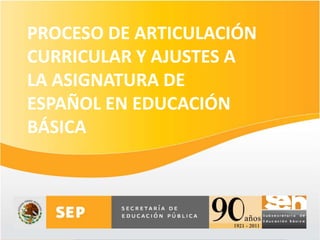 PROCESO DE ARTICULACIÓN
CURRICULAR Y AJUSTES A
LA ASIGNATURA DE
ESPAÑOL EN EDUCACIÓN
BÁSICA
 