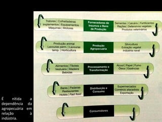 Apresentação elaborada pela Professora FERNANDA BRUM LOPES - Geografia
É nítida a
dependência da
agropecuária em
relação à
indústria.
 