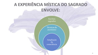 A EXPERIÊNCIA MÍSTICA DO SAGRADO
ENVOLVE:
Escritos
sagrados
Técnicas de
ascetismo
Ampliação
da
consciência
16
 