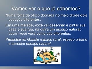 Você sabe que existem diferentes tipos de espaço ? Quando andamos em nossa rua, estamos no espaço de nosso bairro ou nossa comunidade. 
