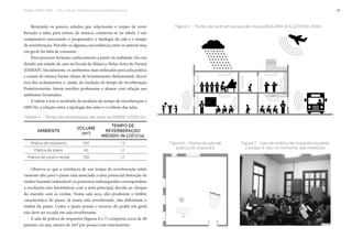 Projeto CAPES-MinC – “Pró-Cultura”: Arquiteturas para um Brasil musical 25
Reunindo os poucos estudos que relacionam o tempo de rever-
beração a salas para ensino de música, construiu-se na tabela 3 um
comparativo associando o pesquisador, a tipologia da sala e o tempo
de reverberação. Percebe-se alguma concordância entre os autores mas,
em geral, há falta de consenso.
Para procurar levantar conhecimento a partir da realidade, foi con-
duzido um estudo de caso na Escola de Música e Belas Artes do Paraná
(EMBAP). Inicialmente, os ambientes mais utilizados para aula prática
e ensaio de música foram objeto de levantamento dimensional, descri-
tivo dos acabamentos e, ainda, da medição de tempo de reverberação.
Posteriormente, foram ouvidos professores e alunos com relação aos
ambientes levantados.
A tabela 4 traz o resultado da medição do tempo de reverberação a
1000 Hz, a relação entre a tipologia das salas e o volume das salas.
Figura 5 – Fontes de ruído em escolas de música (BUILDING BULLETIN 93, 2003)
Tabela 4 - Tempo de reverberação das salas da EMBAP, a 1000 hz.
AMBIENTE
VOLUME
(m3
)
TEMPO DE
REVERBERAÇÃO
MEDIDO IN LOCO (s)
Prática de orquestra 330 1,3
Prática de piano 65 1,1
Prática de coral e recital 750 1,7
Figura 6 - Planta da sala de
prática de orquestra
Figura 7 - Sala de prática de orquestra durante
o ensaio e não no momento das medições
Observe-se que a existência de um tempo de reverberação relati-
vamente alto para o piano está associada a uma potencial distorção de
timbre bastante indesejável: os primeiros milissegundos correspondem
a oscilações não harmônicas com a nota principal, devido ao choque
do martelo com as cordas. Numa sala seca, eles produzem o timbre
característico do piano. Já numa sala reverberante, eles deformam o
timbre do piano. Como o piano possui o recurso do pedal, em geral,
não deve ser tocado em sala reverberante.
A sala de prática de orquestra (figuras 6 e 7) comporta cerca de 40
pessoas, ou seja, menos de 2m² por pessoa com instrumento.
 