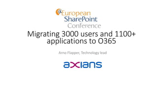 Migrating 3000 users and 1100+
applications to O365
Arno Flapper, Technology lead
 