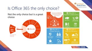 Is Office 365 the only choice?
Not the only choice but is a great
choice
 