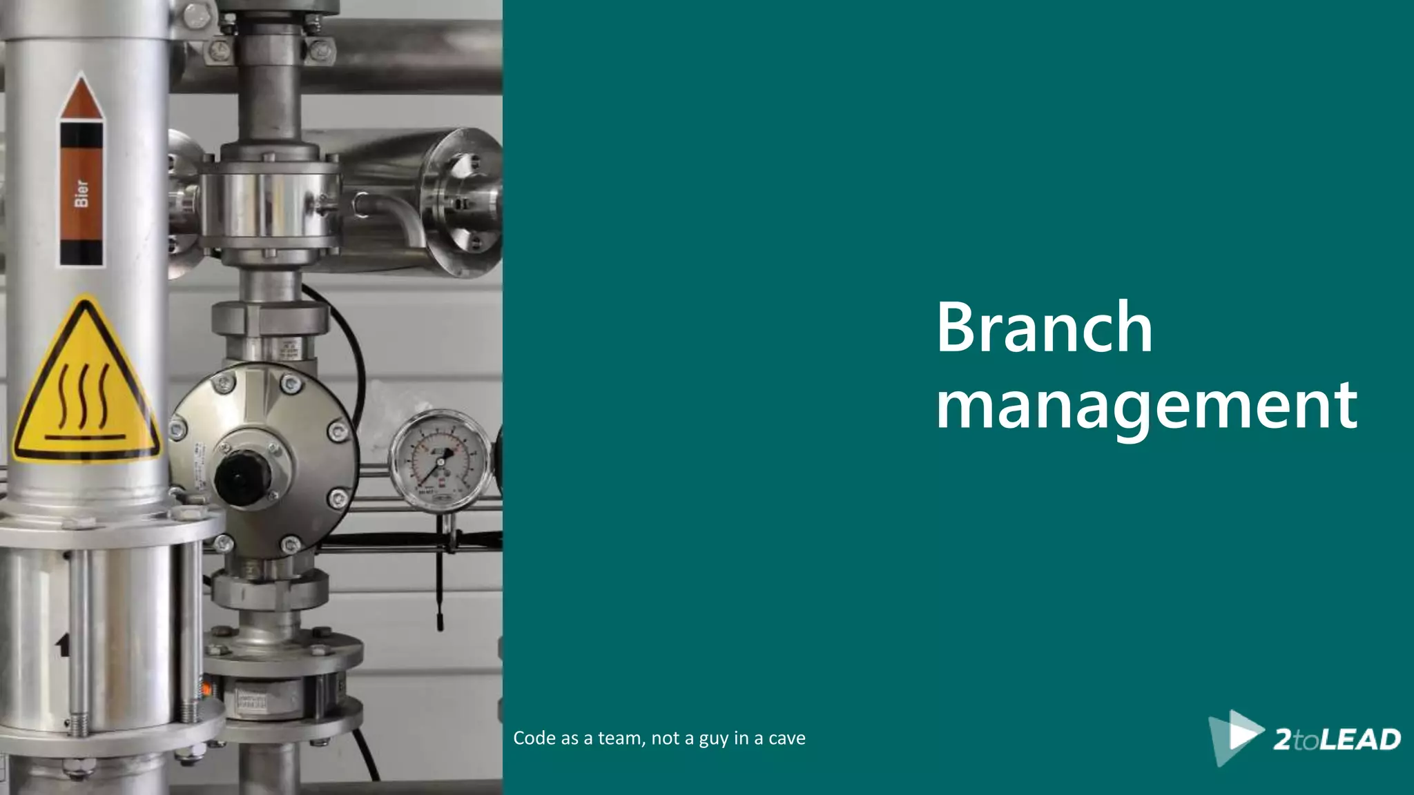 Branch management Code as a team, not a guy in a cave 