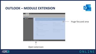 OUTLOOK – MODULE EXTENSION
Open extension
Huge focused area
 