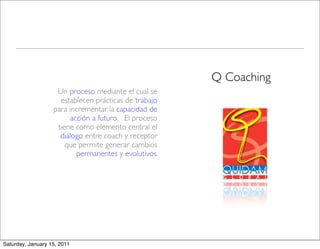 Q Coaching
                    Un proceso mediante el cual se
                     establecen prácticas de trabajo
       ...