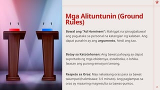 Comprehensive Guide to Debate Rules and Topics in Filipino Education | PPTX