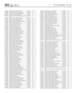 Diário
oficial
SALVADOR, BAHIA, SÁBADO E DOMINGO,
20 E 21 DE ABRIL DE 2013
 ANO XCVII - Nos
21.119 E 21.120
repúBliCa Federativa
do BraSil
estado da bahia 111
112324398 MARIA DA GLORIA COSTA CERQUEIRA 01/03/2013 III
111984674 MARIA DA GLORIA CRUZ OLIVEIRA SANTOS 01/03/2013 II
111581549 MARIA DA GLORIA DE ARAUJO NASCIMENTO 01/03/2013 II
111567985 MARIA DA GLORIA FERREIRA BALTAR 01/03/2013 II
113420309 MARIA DA GLORIA FIGUEREDO RODRIGUES DOS SAN-
TOS
01/03/2013 III
113640666 MARIA DA GLORIA GOMES DOS SANTOS 01/03/2013 III
112544647 MARIA DA GLORIA GONCALVES DA SILVA 01/03/2013 IV
112387841 MARIA DA GLORIA OLIVEIRA SOARES 01/03/2013 III
113773655 MARIA DA GLORIA PESSOA NEVES FERNANDES 01/03/2013 II
112555020 MARIA DA GLORIA PINA AZEVEDO 01/03/2013 III
112532577 MARIA DA GLORIA PIRES DOS SANTOS 01/03/2013 II
112397498 MARIA DA GLORIA REIS DA SILVA 01/03/2013 IV
112592674 MARIA DA GLORIA REIS DA SILVA 01/03/2013 IV
112590981 MARIA DA GLORIA RIBEIRO BORGES 01/03/2013 II
112473294 MARIA DA GLORIA RIBEIRO DA SILVA 01/03/2013 II
111943929 MARIA DA GLORIA RIBEIRO DA SILVA 01/03/2013 III
112571107 MARIA DA GLORIA RIBEIRO DA SILVA BASTOS 01/03/2013 III
112279381 MARIA DA GLORIA RIBEIRO DE SANTANA 01/03/2013 III
113710843 MARIA DA GLORIA RODRIGUES DE ALMEIDA 01/03/2013 III
112708487 MARIA DA GLORIA SANTOS SOUSA 01/03/2013 III
112398931 MARIA DA GLORIA SANTOS SOUSA 01/03/2013 III
111182230 MARIA DA GLORIA SOARES VILAS BOAS 01/03/2013 II
111948961 MARIA DA GLORIA SOUSA SANTOS 01/03/2013 III
112532690 MARIA DA GLORIA VAZ DE SOUZA 01/03/2013 II
112593557 MARIA DA GLORIA VIEIRA DO NASCIMENTO 01/03/2013 II
113351275 MARIA DA GRACA COELHO BARATA DA SILVA 01/03/2013 III
112419680 MARIA DA GRACA COSTA SHAW SILVA 01/03/2013 II
112755492 MARIA DA GRACA DOS SANTOS ABREU 01/03/2013 II
112364712 MARIA DA GRACA LEAL LARA 01/03/2013 III
111632332 MARIA DA GRACA MOREIRA FERREIRA 01/03/2013 II
112391955 MARIA DA GUIA RODRIGUES DE OLIVEIRA 01/03/2013 III
112444261 MARIA DA HORA PINTO REBOUCAS 01/03/2013 II
113693871 MARIA DA JUDA LIMA DO CARMO 01/03/2013 III
113553762 MARIA DA LUZ DA SILVA 01/03/2013 II
112404546 MARIA DA LUZ MARTINS DA SILVA 01/03/2013 II
113651057 MARIA DA LUZ OLIVEIRA DOS SANTOS 01/03/2013 IV
112582742 MARIA DA NATIVIDADE DE CASTRO SOUSA 01/03/2013 II
112583439 MARIA DA PAIXAO DE CASTRO 01/03/2013 III
112753319 MARIA DA PAIXAO ROCHA LUZ 01/03/2013 III
112545685 MARIA DA PAZ CARVALHO MEDEIROS 01/03/2013 III
112385394 MARIA DA PAZ DE ALMEIDA SANTOS 01/03/2013 IV
111637374 MARIA DA PAZ DE MELO REIS 01/03/2013 II
114719777 MARIA DA PAZ DOS SANTOS SOUZA 01/03/2013 III
112452450 MARIA DA PAZ PEREIRA SILVA 01/03/2013 II
112443655 MARIA DA PAZ PIMENTEL MENDES 01/03/2013 II
111445256 MARIA DA PAZ SANTOS FERREIRA 01/03/2013 II
112572991 MARIA DA PENHA DE JESUS GUIMARAES 01/03/2013 III
112361382 MARIA DA PENHA FONSECA NARCISO REIS 01/03/2013 II
113848905 MARIA DA RESSUREICAO DONATO MACEDO GUSMAO 01/03/2013 III
112326586 MARIA DA SALETY ARAUJO TELES LIMA 01/03/2013 III
111972334 MARIA DA SAUDE BRAZ ALCANTARA 01/03/2013 II
112400924 MARIA DA SAUDE BRAZ ALCANTARA 01/03/2013 II
113515633 MARIA DA SAUDE TORRES FREIRE SANTOS 01/03/2013 II
112579309 MARIA DA SILVA COSTA 01/03/2013 II
112578280 MARIA DA SILVA SOUZA FRAGA 01/03/2013 II
114521645 MARIA DA SOLEDADE ARCOVERDE DE MELO 01/03/2013 II
112753597 MARIA DA SOLEDADE DE ARAUJO VENAS 01/03/2013 II
112564809 MARIA DA SOLEDADE GOMES DA ROCHA SANTOS 01/03/2013 II
113778142 MARIA DA SOLEDADE PEREIRA DIAS 01/03/2013 III
113969971 MARIA DA SOLEDADE PEREIRA DIAS 01/03/2013 III
113688868 MARIA DA SOLIDADE CARDOSO GAZINEU 01/03/2013 IV
112402471 MARIA DACIA TEIXEIRA DOS SANTOS 01/03/2013 II
111545755 MARIA DACY MOTA NASCIMENTO 01/03/2013 II
111555328 MARIA DAJUDA ALMEIDA PEREIRA 01/03/2013 II
112396955 MARIA DAJUDA ALVES DOS SANTOS 01/03/2013 II
112396963 MARIA DAJUDA ASSIS FONTOURA 01/03/2013 III
112594464 MARIA DAJUDA RODRIGUES BARBOSA 01/03/2013 II
112037852 MARIA DAJUDA TEIXEIRA ALVES SOUZA 01/03/2013 II
112381188 MARIA DALVA ARGOLO SANDE 01/03/2013 II
113060688 MARIA DALVA CARNEIRO DE OLIVEIRA 01/03/2013 III
112430987 MARIA DALVA CARNEIRO DE OLIVEIRA 01/03/2013 IV
113445676 MARIA DALVA MARQUES DOS SANTOS 01/03/2013 II
112469677 MARIA DALVA MOUTINHO DE OLIVEIRA 01/03/2013 II
112561788 MARIA DALVA MOUTINHO DE OLIVEIRA 01/03/2013 II
111942119 MARIA DALVA RODRIGUES DA SILVA 01/03/2013 II
113606939 MARIA DALVA ROSA SILVA 01/03/2013 II
111510310 MARIA DALVA TOLENTINO FONSECA CASTRO 01/03/2013 II
111596560 MARIA DAMIANA CAUBY 01/03/2013 II
112754373 MARIA DAMIANA DE CARVALHO 01/03/2013 III
111948018 MARIA DAMIANA DOS SANTOS LIMA 01/03/2013 III
112442471 MARIA DAMIANA DOS SANTOS LIMA 01/03/2013 III
114944631 MARIA DANUSIA DE ARAUJO OLIVEIRA 01/03/2013 II
113844668 MARIA DARLENE RODRIGUES DE SOUZA 01/03/2013 II
112301374 MARIA DAS CANDEIAS BARBOSA LIMA 01/03/2013 II
112475343 MARIA DAS CANDEIAS DE SOUZA MACEDO BARREIRA 01/03/2013 III
112336947 MARIA DAS CANDEIAS GALVAO DE OLIVEIRA 01/03/2013 II
110930973 MARIA DAS DORES COSTA DE JESUS 01/03/2013 II
111675314 MARIA DAS DORES COSTA PIRES 01/03/2013 II
112483671 MARIA DAS DORES DA SILVA FERNANDES DOS SAN-
TOS
01/03/2013 II
112522069 MARIA DAS DORES DE ALENCAR FONTES 01/03/2013 IV
111646446 MARIA DAS DORES DE JESUS SOUZA 01/03/2013 II
111673249 MARIA DAS DORES DE SOUSA PIRES 01/03/2013 II
113844870 MARIA DAS DORES DOS SANTOS BARROS 01/03/2013 II
111639805 MARIA DAS DORES FIGUEIREDO SILVA 01/03/2013 III
112048162 MARIA DAS DORES FONTES CRUZ 01/03/2013 II
112483794 MARIA DAS DORES LEAO BRITO 01/03/2013 III
112026259 MARIA DAS DORES LOUZADA DE OLIVEIRA 01/03/2013 II
112340962 MARIA DAS DORES NUNES WEST 01/03/2013 III
112380865 MARIA DAS DORES PINTO SANTANA LIMA 01/03/2013 III
112326285 MARIA DAS DORES QUEIROZ BATISTA OLIVEIRA 01/03/2013 III
112499371 MARIA DAS DORES QUEIROZ BATISTA OLIVEIRA 01/03/2013 III
112537226 MARIA DAS DORES RIBEIRO MOURA 01/03/2013 III
112598395 MARIA DAS DORES RODRIGUES BATISTA 01/03/2013 III
112576173 MARIA DAS DORES SANTANA 01/03/2013 II
112558832 MARIA DAS DORES SILVA 01/03/2013 III
113445383 MARIA DAS DORES SILVA DAS CHAGAS BORGES 01/03/2013 II
113710005 MARIA DAS GRACAS ALMEIDA 01/03/2013 III
112410115 MARIA DAS GRACAS ALVES DE CASTRO LEAL 01/03/2013 III
112401093 MARIA DAS GRACAS ALVES DE SOUZA 01/03/2013 II
111650322 MARIA DAS GRACAS AMARAL DA SILVA 01/03/2013 II
113438360 MARIA DAS GRACAS ANDRADE BARBOSA DE OLIVEI-
RA
01/03/2013 II
112410709 MARIA DAS GRACAS ANDRADE DE OLIVEIRA NOGUEI-
RA
01/03/2013 II
111651166 MARIA DAS GRACAS ANDRADE MENEZES 01/03/2013 III
112587784 MARIA DAS GRACAS ANDRADE REIS 01/03/2013 II
112379343 MARIA DAS GRACAS ARAUJO PEREIRA 01/03/2013 II
113854184 MARIA DAS GRACAS ASSIS DOS SANTOS 01/03/2013 III
112335789 MARIA DAS GRACAS AZEVEDO ATHAYDE 01/03/2013 II
111285591 MARIA DAS GRACAS AZEVEDO GUIMARAES VIANA 01/03/2013 II
112599765 MARIA DAS GRACAS AZEVEDO PASSINHO 01/03/2013 II
112387362 MARIA DAS GRACAS AZEVEDO SILVA 01/03/2013 II
112448809 MARIA DAS GRACAS AZEVEDO SILVA LIMA 01/03/2013 II
112042807 MARIA DAS GRACAS BARRETO DA SILVA CERQUEIRA 01/03/2013 III
113650255 MARIA DAS GRACAS BARRETO DE SANTANA 01/03/2013 II
112340116 MARIA DAS GRACAS BARRETO MOUTINHO 01/03/2013 II
111469925 MARIA DAS GRACAS BARROS NEVES 01/03/2013 II
111646666 MARIA DAS GRACAS BARROS OLIVEIRA 01/03/2013 II
113519158 MARIA DAS GRACAS BATISTA COSTA NOVAES 01/03/2013 II
 