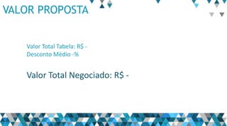 VALOR PROPOSTA
Valor Total Tabela: R$ -
Desconto Médio -%
Valor Total Negociado: R$ -
 